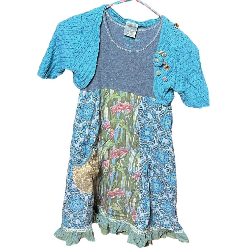 Matilda Jane Sz 10 Blue Bird Hotline Dress & Shirley Blue Cardigan Shrug Sweater